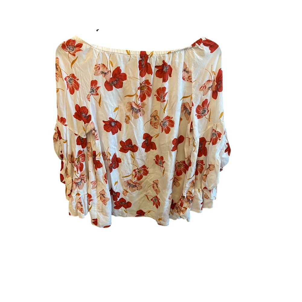 Fever Womens Off Shoulder Floral Blouse Red White Bell Sleeve Ruffle Top Large - Picture 4 of 4